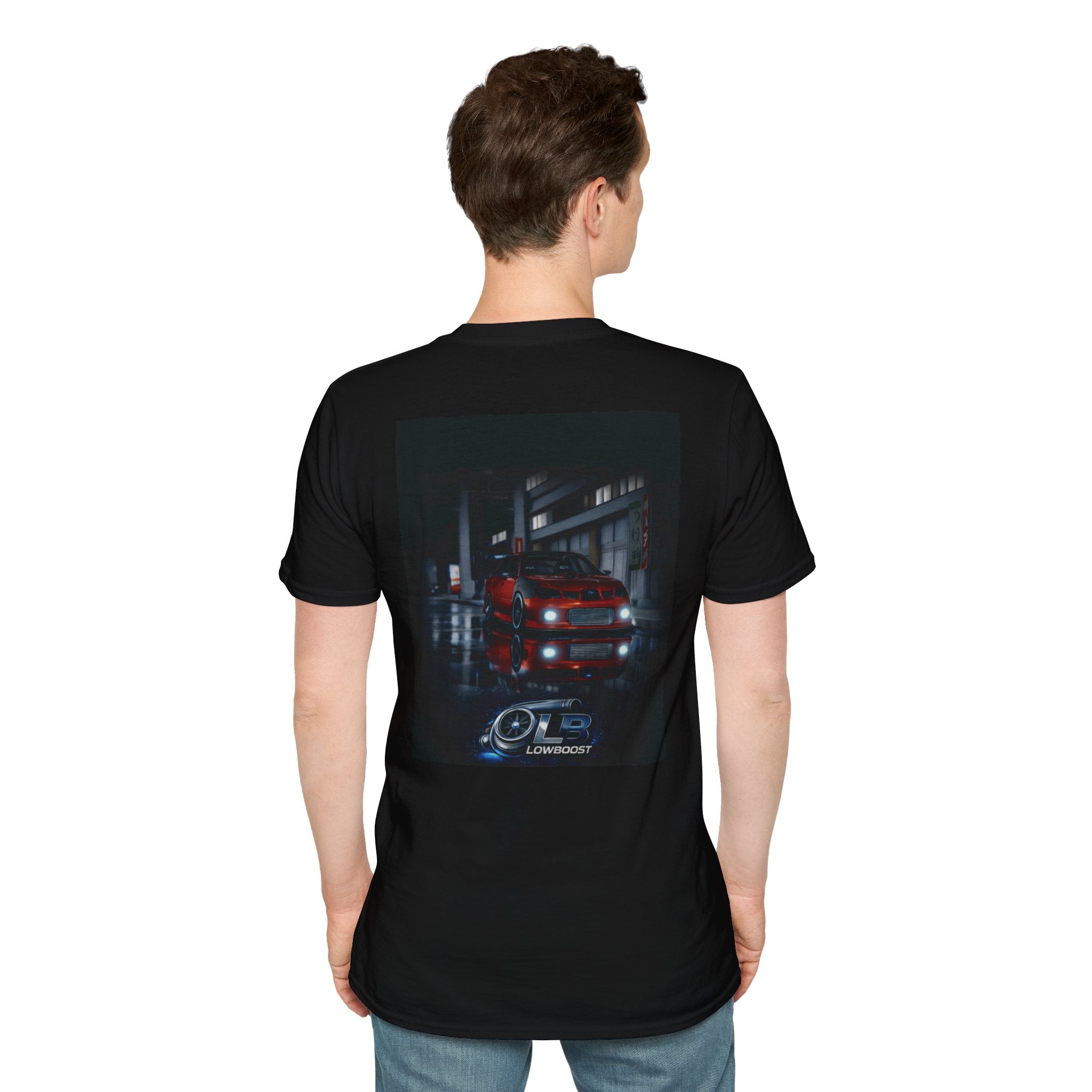LB Midnight STI T-Shirt — Red WRX STI Night Scene Graphic (Logo on Chest)