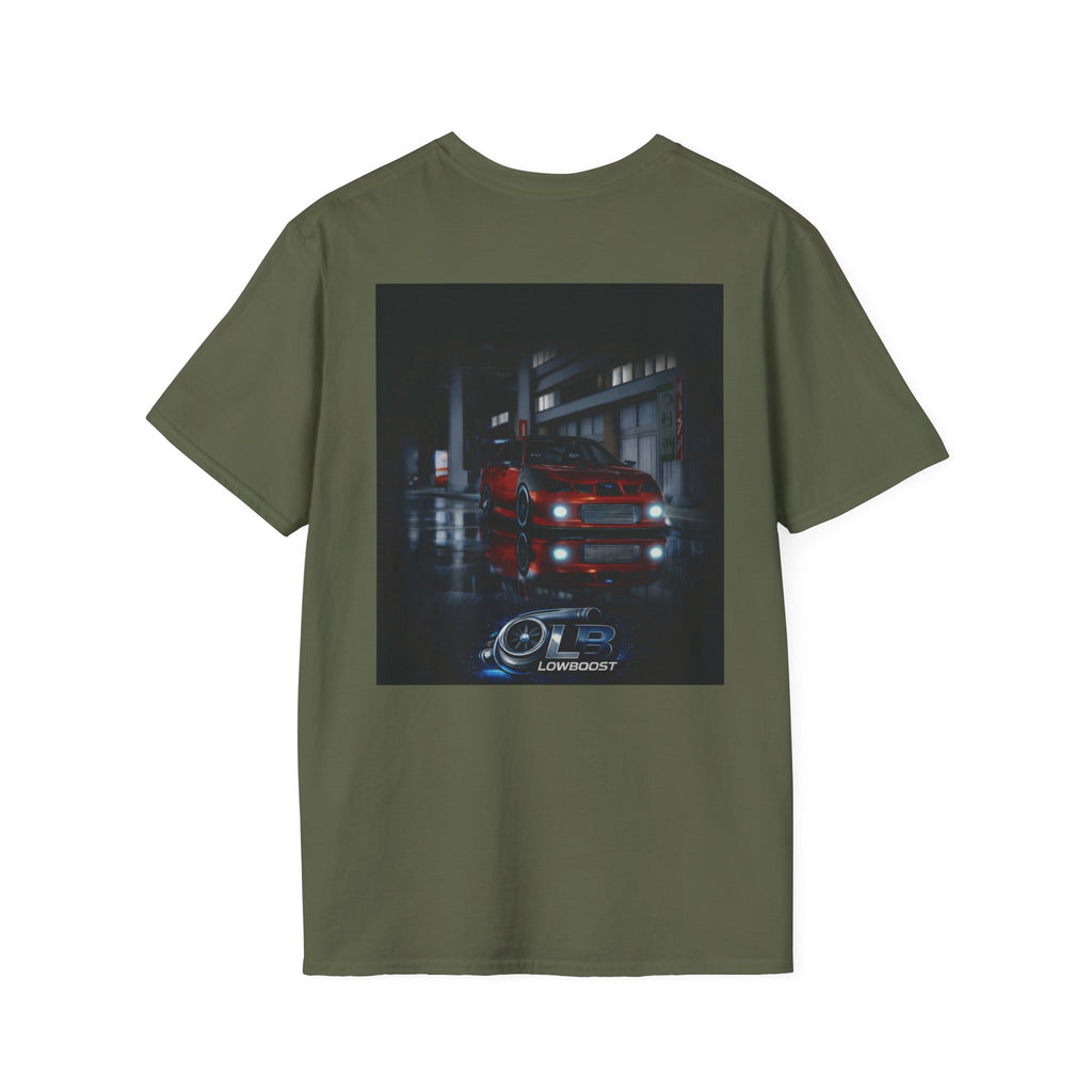 LB Midnight STI T-Shirt — Red WRX STI Night Scene Graphic (Logo on Chest)