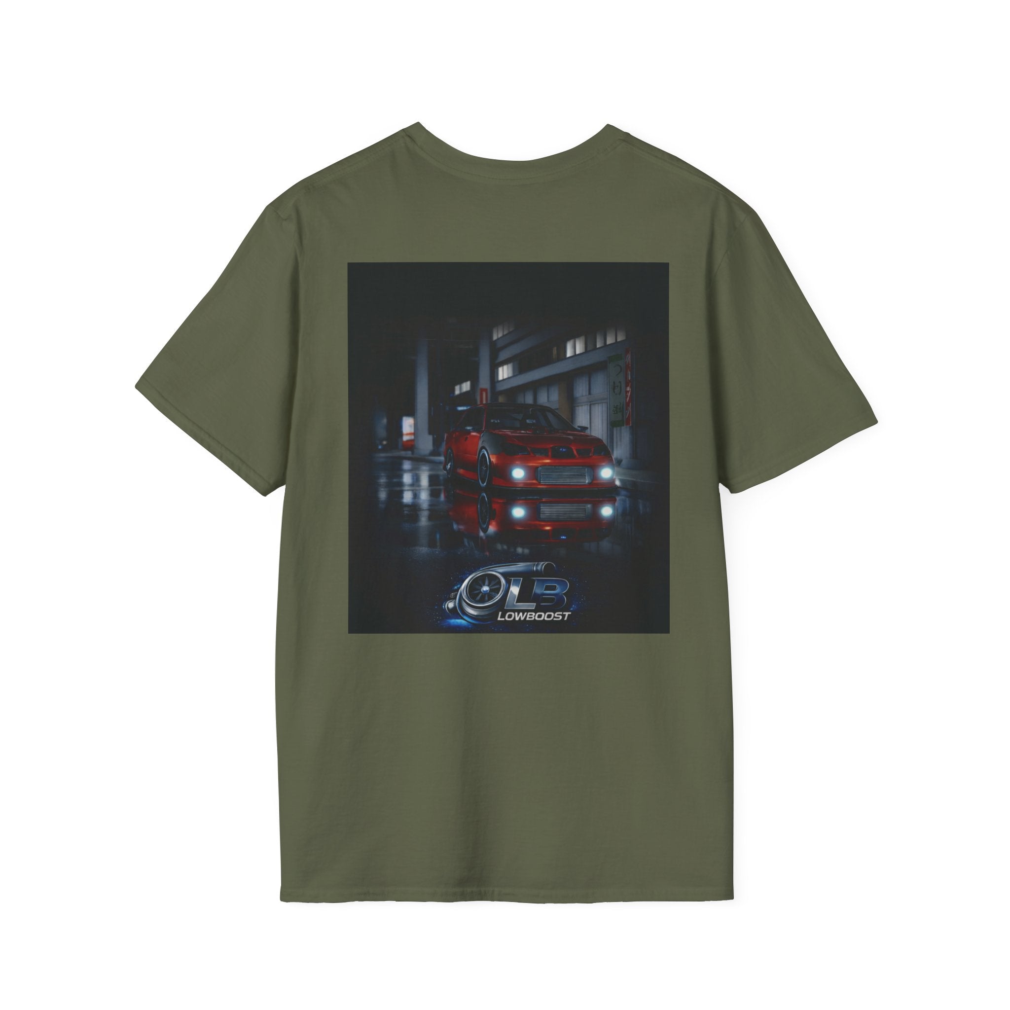 LB Midnight STI T-Shirt — Red WRX STI Night Scene Graphic (Logo on Chest)